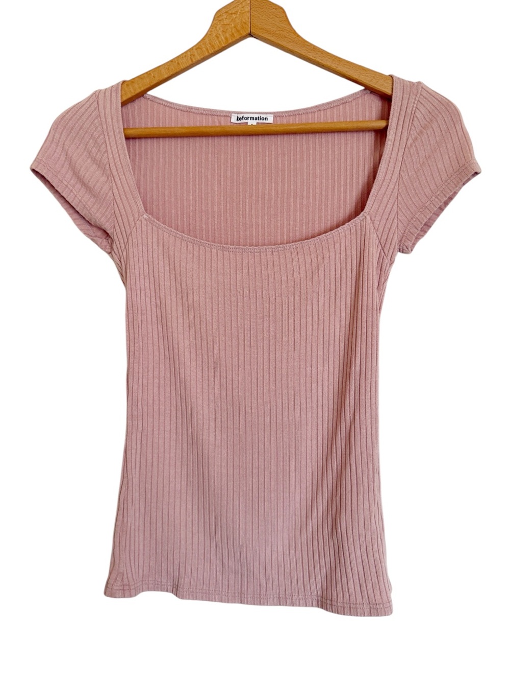 Reformation Bardot Blush Pink Ribbed Knit Top size S
